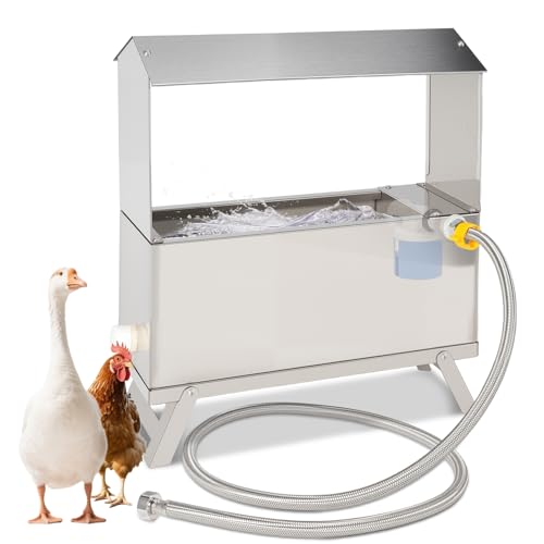 MOGOULUA Abreuvoir automatique en acier inoxydable pour poules, canard, oie, dinde, pigeon, caille avec valve flottante et tuyau d'eau de 150 cm 9 l