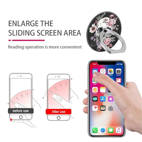 Anillo de teléfono de calavera y rosas con soporte anticaídas para iPhone 2