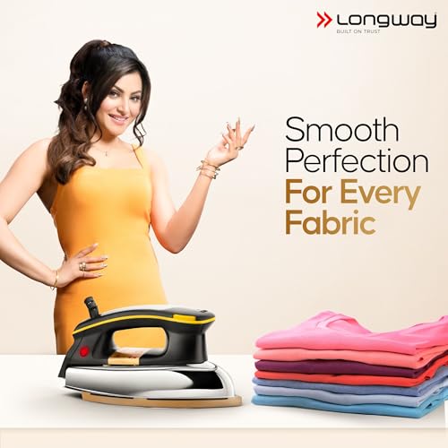 Image of Longway Plancha Heavy Weight Non-Stick Teflon Coated Dry Iron, Electric Iron for Clothes (1200 Watt, Black)