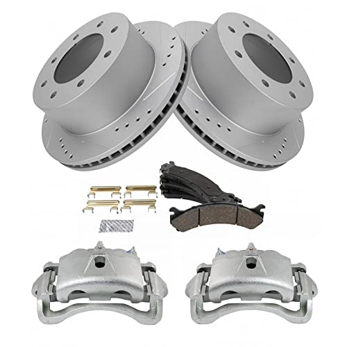 Image of TRQ Rear Ceramic Brake Pad Performance Rotor & Caliper Kit Compatible with GM Dually