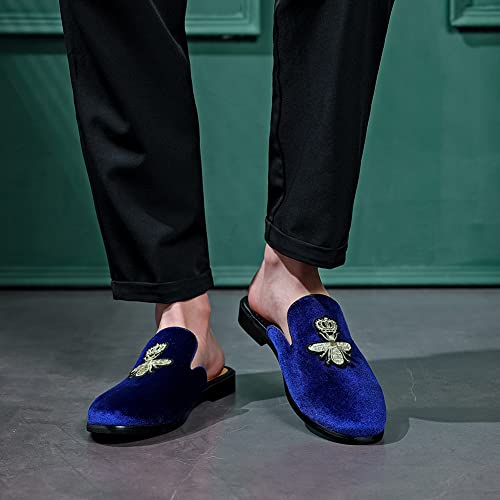 Image of FLQL Mens Shoes Luxury Velvet Gold Buckle Slip-on Penny Loafers Casual Smoking Slippers Indoor Outdoor Sandals Black Size 7-13