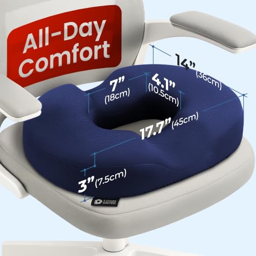 Image of 5 STARS UNITED Donut Pillow for Tailbone Pain & Hemorrhoids - Large Memory Foam Seat Cushion for Bed Sore-Prone Areas & Pressure Relief - Prostate, Postpartum & Pregnancy Support, Blue Mesh Cover