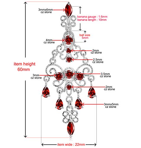 Silver Belly Rings Black Cz Gemstone Mega Chandelier Dangling Reverse Bar Dangling 925 Sterling Body Jewelry #TOP1