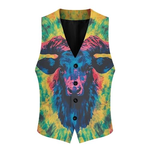 Tie Dye Pattern of Cow Men's Suit Vest Slim Fit V-Ncek Waistcoat Business Casual Vest4