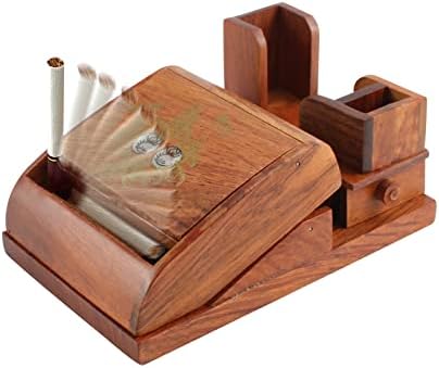 Wooden Cigarette Case,New Automatic Bounce Cigarette Case Desktop Cigarette Box,Press-Type Cigarette Case Box Can Hold 16 Regular Size Cigarettes, Very Suitable As a Business Gift (Redwood)