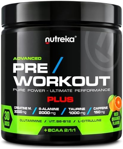 Pre Workout Potente Nutreika | Preworkout Forte 300g con Creatina, Caffeina, Beta Alanina | Energia, Forza e Pompa Muscolare | Made in Italy