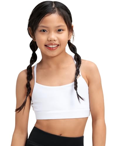 Stelle Girls Sports Bra Training Bra Spaghetti Strap Y Back Bra Yoga Crop Top for Teens Kids(White,L)