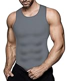 Mens Compression Shirt Vest Workout Tank Tops Abs Abdomen Undershirts - Grey, XX-Large