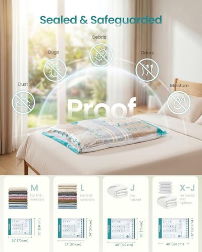 SONGMICS Vacuum Storage Bags, Rechargeable Portable Electric Pump, Space Saver Vacuum Seal Suction Bags for Clothing Travel Bedding Comforters, Reusable, 15 Pack, 3M/4L/4J/4X-J, Transparent - 2
