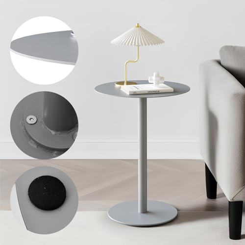 Yumyolk Runder Beistelltisch, Metall Modern 2 Ebenen Kaffeetisch Couchtisch Sofatisch Nachttisch Betttisch für Wohnzimmer Schlafzimmer Balkon Terrasse, 40x40x60cm, Grau – Bild 4