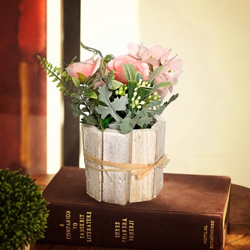 Image of Cortina Wooden Pot Maria Potted Plant | Home Decor Items for Living Room Balcony Kitchen Bedroom Office Table Top Decoration - Pink, 20X10