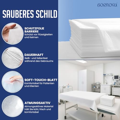 BORNOVA – 10er Pack Einweglaken 140x240 cm – Untersuchungslaken aus Vliesstoff – Medizinische Einweg Bettlaken für Massagetisch, Kosmetik & Wellness