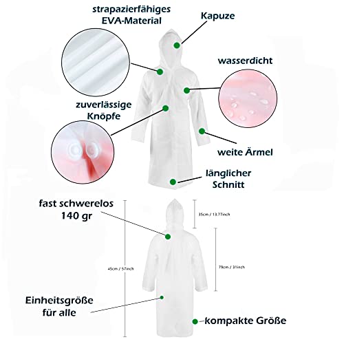 welsberg Regenponcho mit Kapuze, Damen und Herren Wasserdicht Atmungsaktiv Regenjacke Reganmantel Regenschutz für Konzert Festival Camping Wandern Angeln Sport, Transparent
