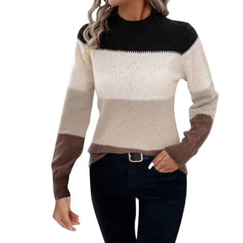 Cable Knit Striped Sweater for Women Crew Neck Oversized Long Sleeve Pullover Fall Winter Sweater for Women Trendy