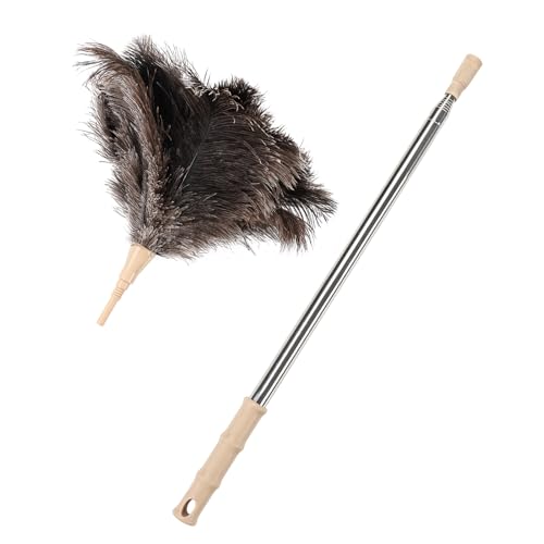 Image of Ostrich Feather Duster 27-94Inch Retractable Fluffy Natural Detachable Ostrich Feather Duster Used for Household Cleaning and High-Altitude Cleaning (1PCS)