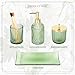 Designer Green Glass Bathroom Accessories Sets - 4 Pcs with Lotion Soap Dispenser, Bathroom Toothbrush Holder, Vanity Tray, and Apothecary Jar, Vintage Bathroom Decor, Gift Countertop Organizer