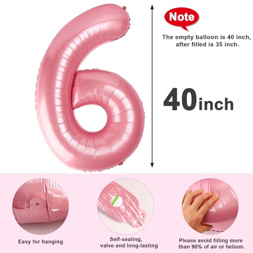 Image of 6 Balloon Numbers Birthday Decorations, 40In Pearl Pink Balloons for Party | Eye-catching Appearance, Perfect Decorative Centerpieces, Convenient Self-sealing Structure, Widely for Various Occasions