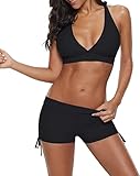 Century Star Damen Badeanzug Sexy Bikini Set Bademode Zweiteilige Bikini mit Hotpants Strandmode Push Up Schwarz 40-42 (Tag Size L)