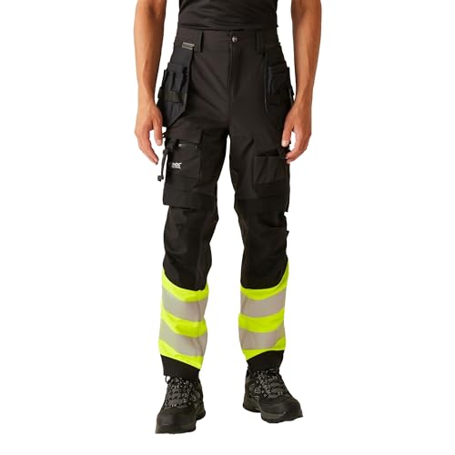 Regatta Professional Unisex Adult High-Vis Work Trousers (32R) (Black/Yellow)