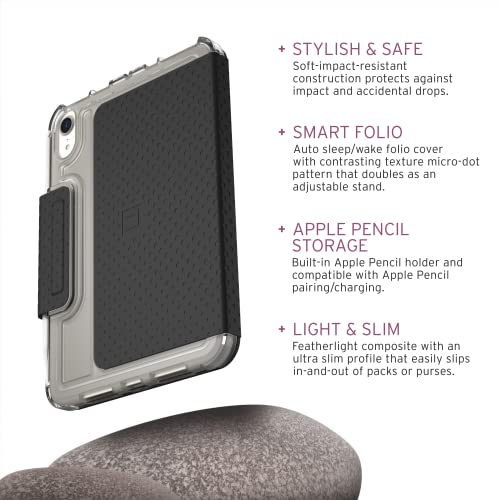 [U] UAG iPad Mini用ケース (第6世代 2021) [8.3インチスクリーン] Lucent 軽量 超薄型 耐衝撃 スマートフォリオ保護カバー 自動/スリープ/ウェイク&ペンシルホルダー付き ブラック