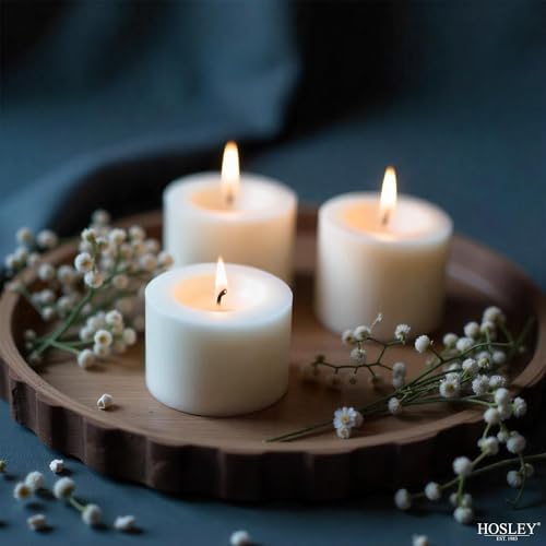 Image of Hosley Set of 144 Unscented White Votive Candles - Bulk Pack, Clean-Burning, Long-Lasting 10-12 Hour Burn Time - Ideal for Weddings, Home Decor, Spa, and Events
