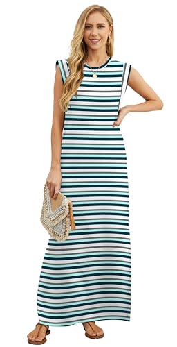Image of GRECERELLE 2026 Women Year-Round Casual Round Neck Loose Split Wrinkle-Free Long Maxi Vacation Dress with Pockets (XXS-4XL)