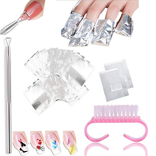 Nail Tools Set: 50PC Gel Nail Polish Remover Wraps Soak Off Acrylic Removal,Nail Cuticle Pusher Peeler Scraper Tools,Nail Dust Cleaning Brushes,4PC Nail Decals (LOHSET007A)
