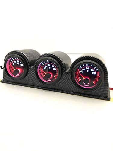 【ノーブランド品】 3連 メーター セット 油温計 油圧計 水温計 ブラックボディ レッド マルチメーター A