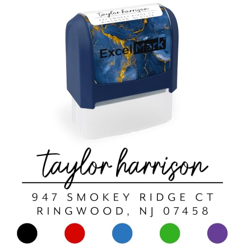 ExcelMark Custom Return Address Stamp (Navy, Metro Line)