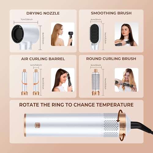 Yitrust 5 in 1 Blow Dryer Brush, Upgrade Hair Dryer Brush Air Curler Air Curling Wrap Styler, Detachable Hot Air Brush Negative Ion Curling Brush Iron, Hair Styling Tools for Drying Curling Straightening