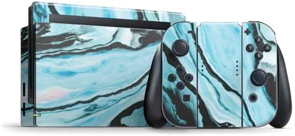 Skinit Decal Gaming Skin Compatible with Nintendo Switch Bundle - Aqua Blue Marble Ink Design