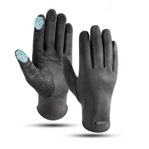 Winter Gloves for Women Touchscreen Fashion Slim Cut Suede Warm Glove with Thermal Crystal Velvet Lined Travel Mittens
