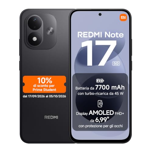 REDMI Note 17 5G, Smartphone 8+256GB, Black, Batteria da 7700 mAh