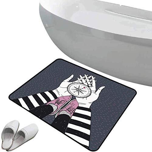 Fußmatte rutschfester Badteppich Kompass Gummi rutschfeste Bodenmatte Suchen nach dem Liebes-Mädchen,das einen Navigationsgerät-Hand gezeichneten