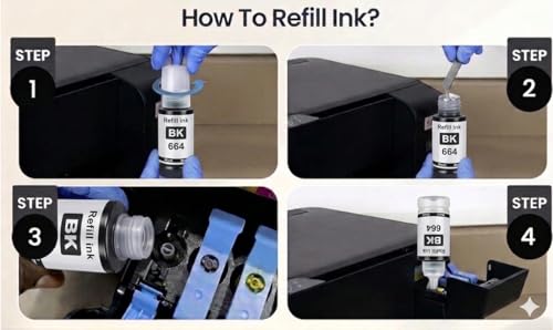 Image of ROHINK T664 Compatible Refill Ink for Epson L130, L360, L380, L361, L565, L210, L220, L310, L350, L355, L365, L385, L550, L555, L605, L1300 Printer (70ML*2 Black + 70ML*3 C,Y,M)