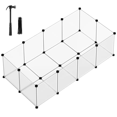 SONGMICS Freigehege mit Bodenplatten, Laufstall, Meerschweinchen Gehege, aus Kunststoff, Gehege für Hamster, Kaninchen, Igel, 143 x 73 x 46 cm, weiß...