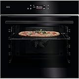 AEG WiFi Pizzaofen backt bei 340°C Pizza in nur 150 Sek. in Restaurantqualität, Einbaubackofen, Pyrolyse‑Selbstreinigung, mit gusseiserner Pizzaplatte, Pizzaschieber, Touch‑Display, Schwarz,TX7PB62WSB