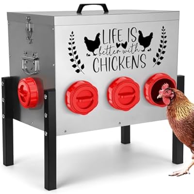 TGEYD 50LB Large Automatic Chicken Feeder – 8 Feeding Ports, No-Waste Poultry Feeder, with Adjustable Legs & Locking Lid