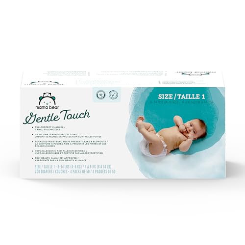 Image of Amazon Brand - Mama Bear Gentle Touch Diapers, Size 1, 200 Count (4 packs of 50)