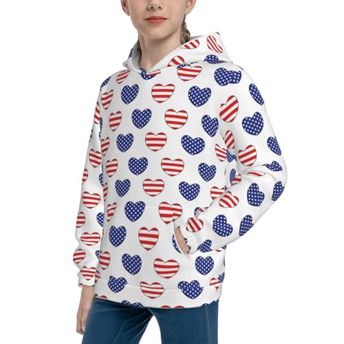 Heart Shaped American Flag Kid Hoodies Boys Sweatshirts Girls Pullover with Pocket2