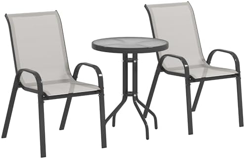 Outsunny Conjunto de Mesa y Sillas de Terraza Exterior de 3 Pieza...