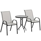 Outsunny Conjunto de Mesa y Sillas de Terraza Exterior de 3 Piezas, Gris Claro