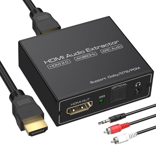 HDMI ARC Audio Extractor 4K60Hz HDMI to Optical/SPDIF 3.5mm AUX Audio Adapter Converter Splitter Support LPCM 5.1/DTS/DSD for Laptop/TV Box/DVD/PS5