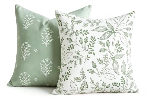 Housse Coussin Canapé Vert Sauge 40 x 40 Housses de Coussin Velours Décoratif Moderne Plantes Fleuri Taie d'oreiller Decoration pour Chambre Sofa Salon Lit...