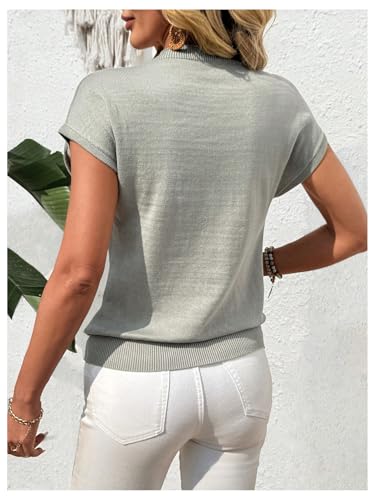 Women's Button Knit Dolman Short Sleeve Sweaters Mock Neck Elegant Pullover Tops Summer Knitwear2