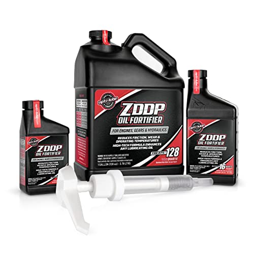 Opti-LUBE ZDDP Oil Fortifier: 1 Gallon with Accessories (1 Plastic Hand Pump, 1 Empty 16oz Bottle, 1 Empty 8oz Bottle), Treats up to 128 Quarts of Oil