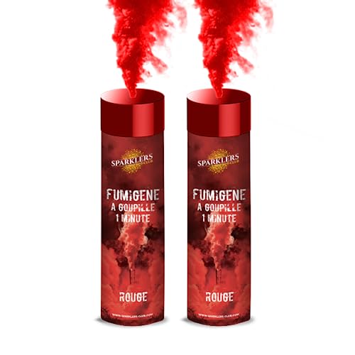 SPARKLERS CLUB Fumigène a Main 1 MINUTE couleur Rouge - Lot de 2 - Allumage Frottoir, durée 60 secondes, fumigene artifice couleur à tenir en Main - fumigene a main - Catégorie F1 - LIVRAISON 24/48H