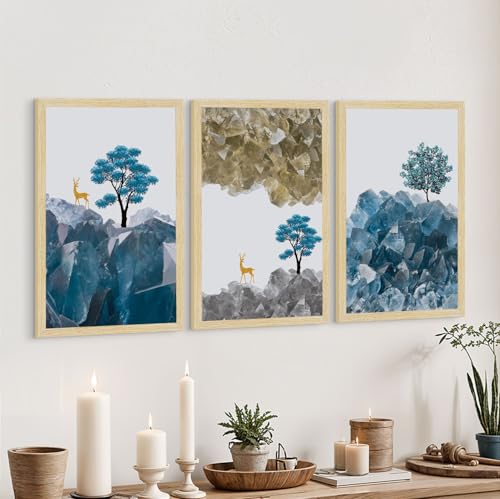Image of ArtX Paper Modern Art Wall Painting For Living Room, Drawing Room Decoration Big Size, Framed Painting for Wall Decoration, Wall Decor For Bedroom, Multicolor, 36.0 x 18.0 inches, Set Of 3