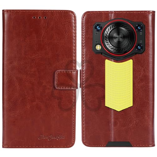 TienJueShi Marron Flip Retro Support à Rabat Cuir Housse Coque Étui Cas Couverture Protecteur Case Portefeuille Cover pour Oukitel WP53 Pro 6.52 inch