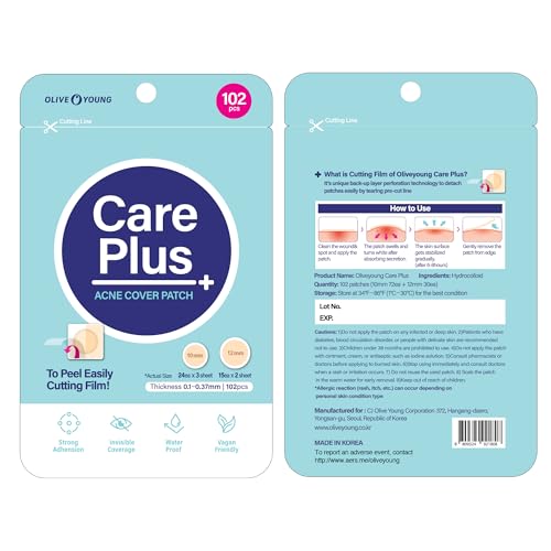 OLIVE YOUNG Care Plus Spot Patch | Hydrokolloid Akne Korean Spot Patch zur Abdeckung von Zits, Pickeln und Hautunreinheiten, für gestörte Haut und Gesicht (Hydrokolloid, 102 Stück (1er Pack)